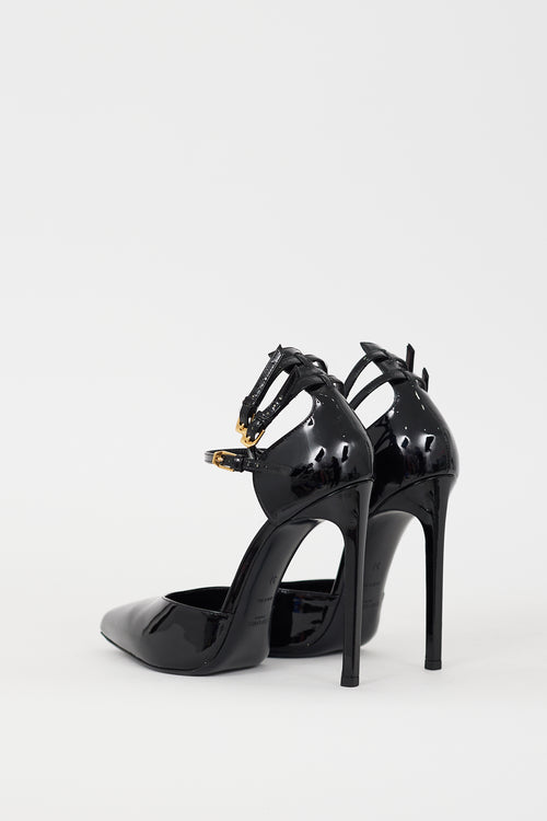 Saint Laurent Black Patent Paris Triple Strap Heel