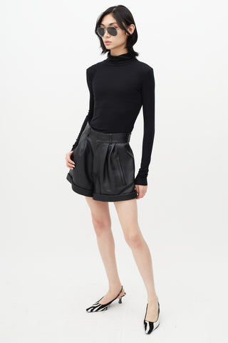 Saint Laurent Black Pleated Leather Short