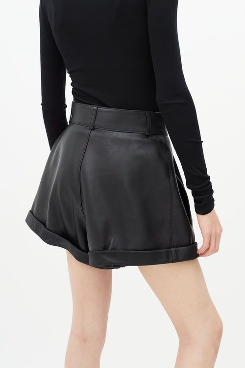 Saint Laurent Black Pleated Leather Short