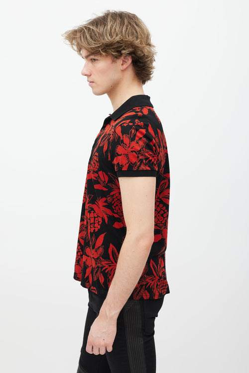 Saint Laurent Black 
Red Floral Polo Shirt