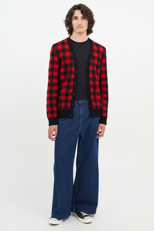 Saint Laurent Black 
Red Plaid Cardigan