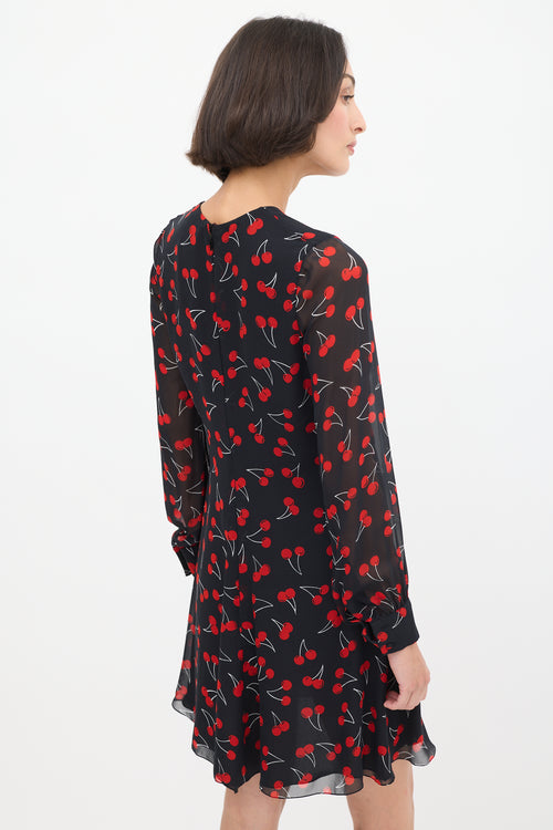 Saint Laurent Black 
Red Silk Printed Twisted Front Dress