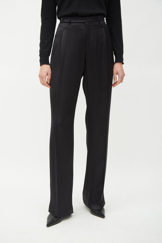 Saint Laurent Black Silk Front Pleat Trouser