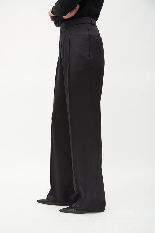 Saint Laurent Black Silk Front Pleat Trouser