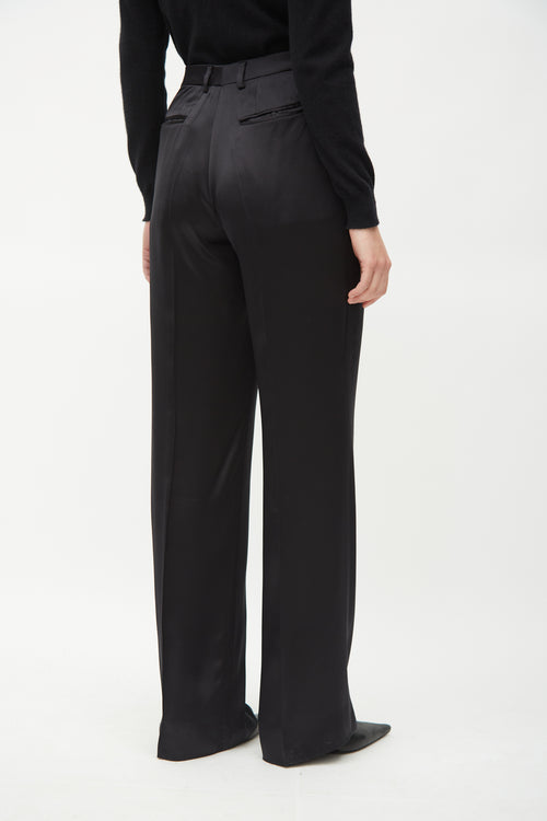 Saint Laurent Black Silk Front Pleat Trouser