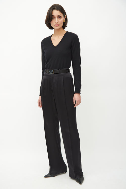 Saint Laurent Black Silk Front Pleat Trouser