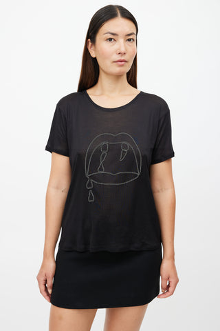 Saint Laurent Black 
Silver Embellished Fang Sheer T-Shirt