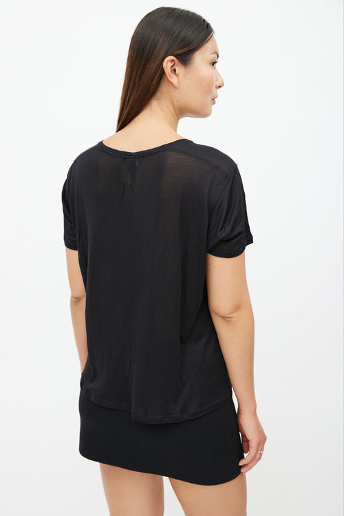 Saint Laurent Black 
Silver Embellished Fang Sheer T-Shirt