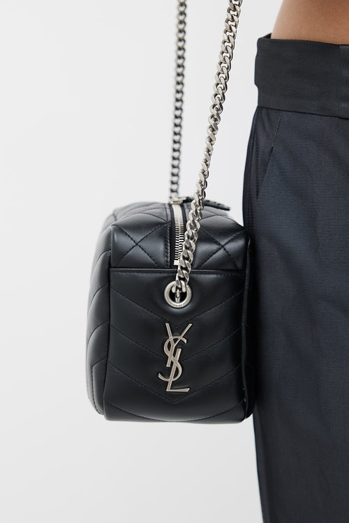 Saint Laurent Black 
Silver Quilted Lou Lou Bowling Bag