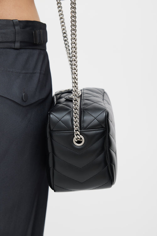 Saint Laurent Black 
Silver Quilted Lou Lou Bowling Bag