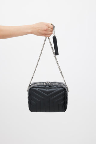 Saint Laurent Black 
Silver Quilted Lou Lou Bowling Bag