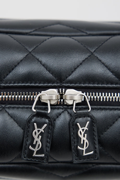 Saint Laurent Black 
Silver Quilted Lou Lou Bowling Bag