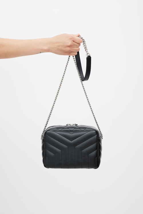 Saint Laurent Black 
Silver Quilted Lou Lou Bowling Bag