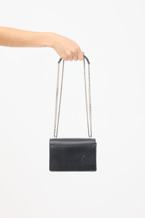 Saint Laurent Black Leather Small Sunset Wallet On Chain