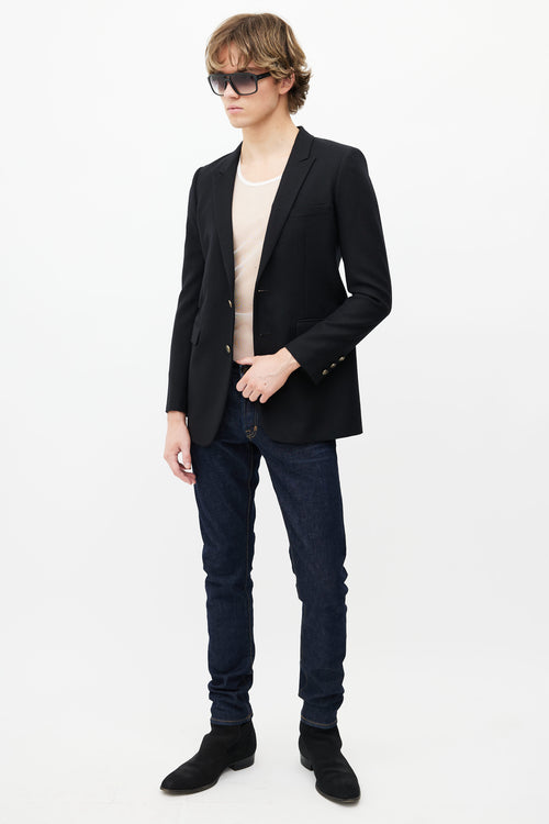 Saint Laurent Black Wool 
Gold Buttons Blazer