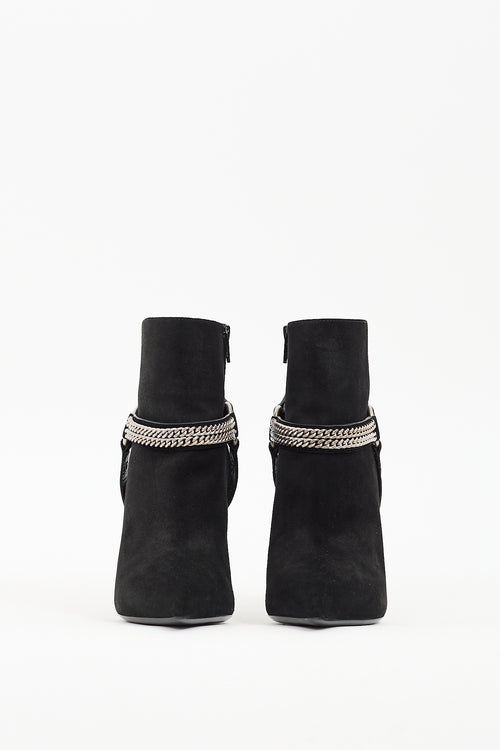 Saint Laurent Black Suede Chain Ankle Boot