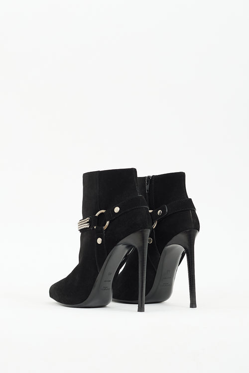 Saint Laurent Black Suede Chain Ankle Boot