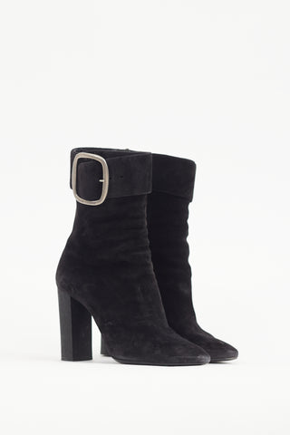 Saint Laurent Black Suede Joplin Buckle Boot