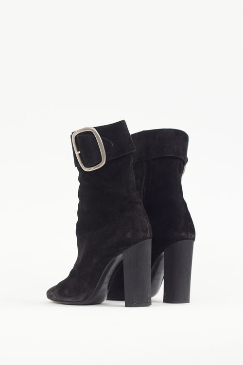 Saint Laurent Black Suede Joplin Buckle Boot