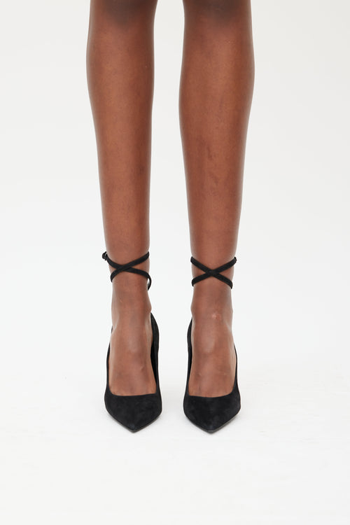 Saint Laurent Black Suede Lexi 90 Ankle Strap Heel