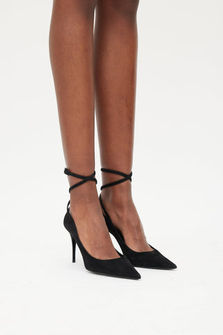 Saint Laurent Black Suede Lexi 90 Ankle Strap Heel