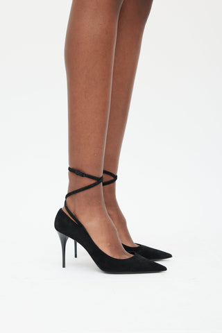 Saint Laurent Black Suede Lexi 90 Ankle Strap Heel