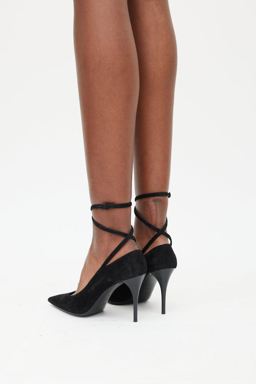 Saint Laurent Black Suede Lexi 90 Ankle Strap Heel