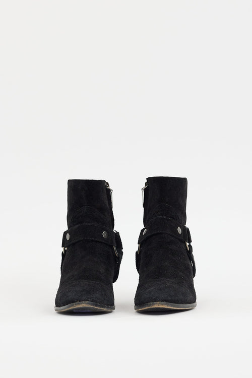 Saint Laurent Black Suede Wyatt Harness Boot