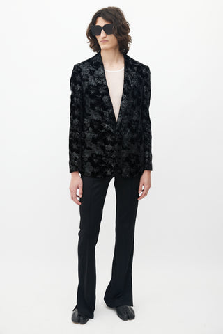 Saint Laurent Black Velvet Floral Sequin Blazer