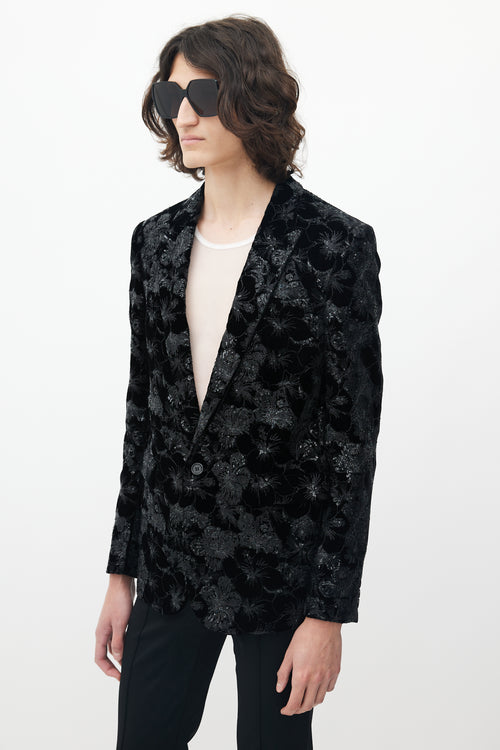 Saint Laurent Black Velvet Floral Sequin Blazer