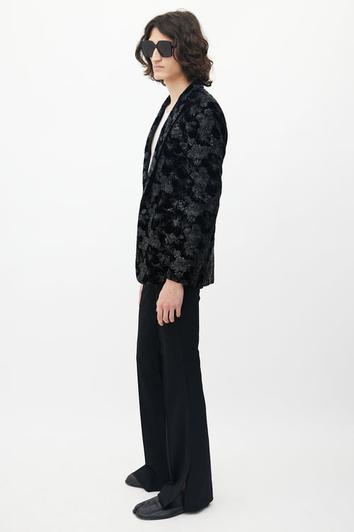 Saint Laurent Black Velvet Floral Sequin Blazer