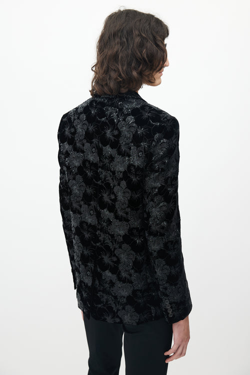 Saint Laurent Black Velvet Floral Sequin Blazer