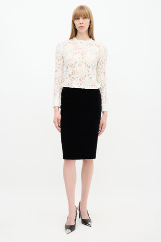 Saint Laurent Black Velvet Midi Pencil Skirt