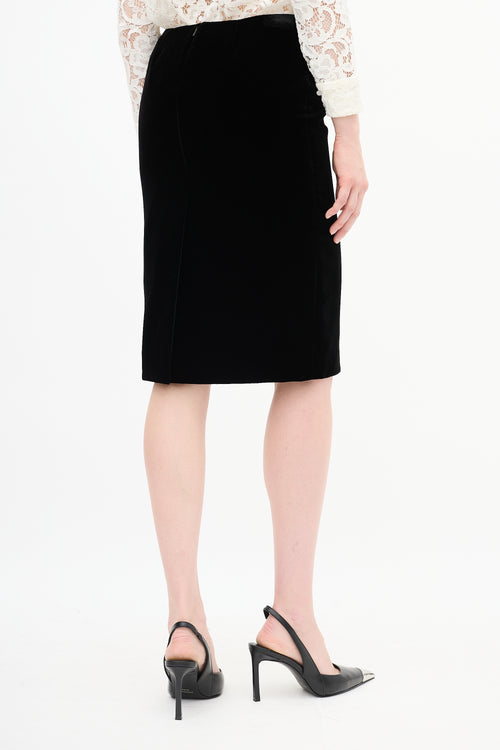 Saint Laurent Black Velvet Midi Pencil Skirt