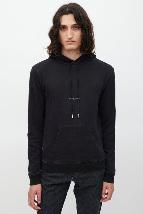 Saint Laurent Black 
White Logo Hoodie