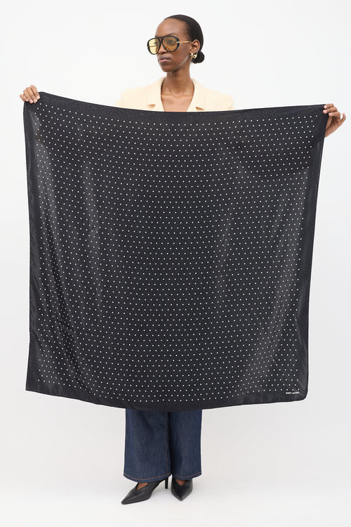 Saint Laurent Black 
White Polka Dot Square Scarf