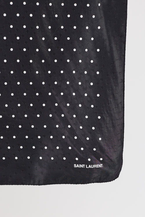 Saint Laurent Black 
White Polka Dot Square Scarf