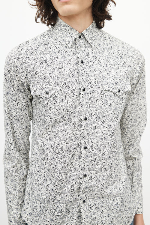 Saint Laurent Black 
White Paisley Western Shirt