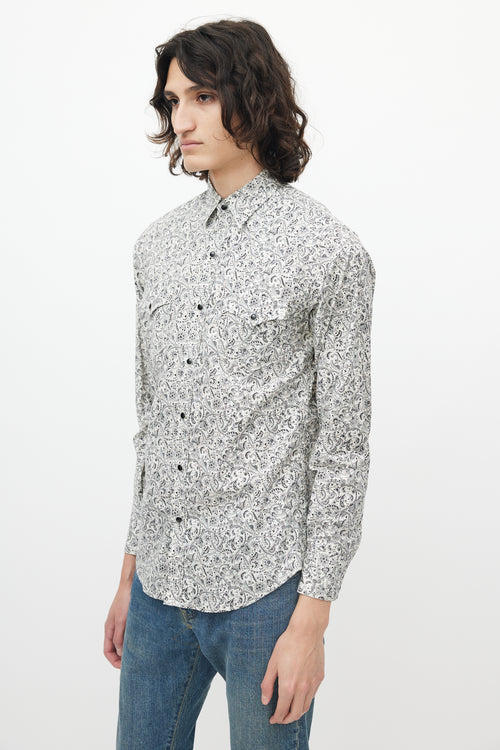 Saint Laurent Black 
White Paisley Western Shirt