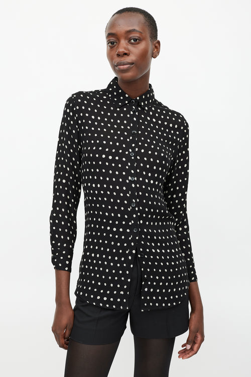 Saint Laurent Black 
White Sheer Polka Dot Blouse