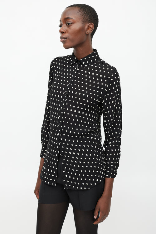 Saint Laurent Black 
White Sheer Polka Dot Blouse