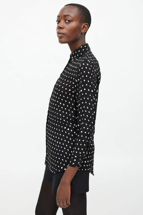 Saint Laurent Black 
White Sheer Polka Dot Blouse