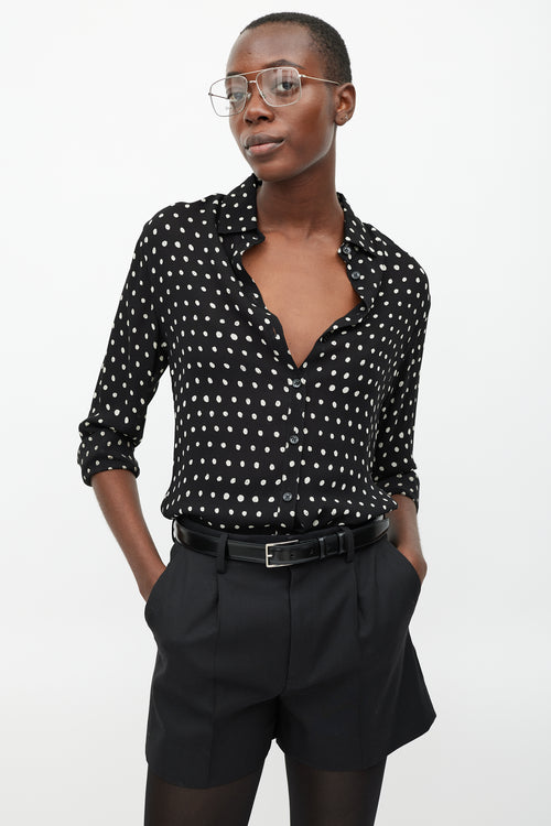 Saint Laurent Black 
White Sheer Polka Dot Blouse