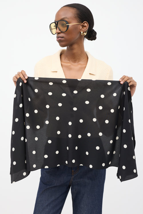 Saint Laurent Black 
White Polka Dot Scarf