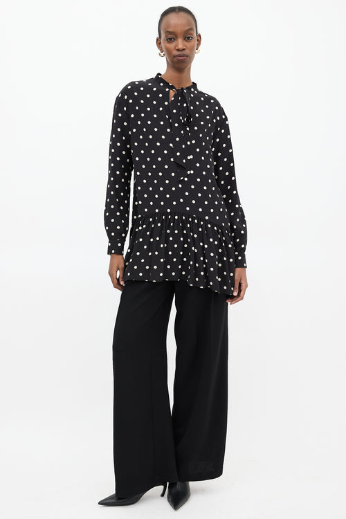 Saint Laurent Black 
White Polka Dot Tie Dress