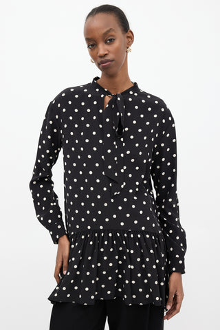 Saint Laurent Black 
White Polka Dot Tie Dress