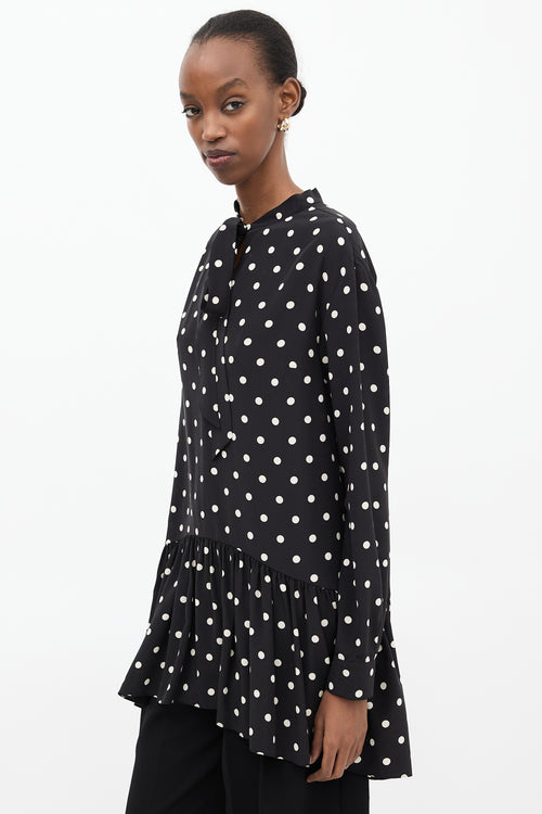 Saint Laurent Black 
White Polka Dot Tie Dress