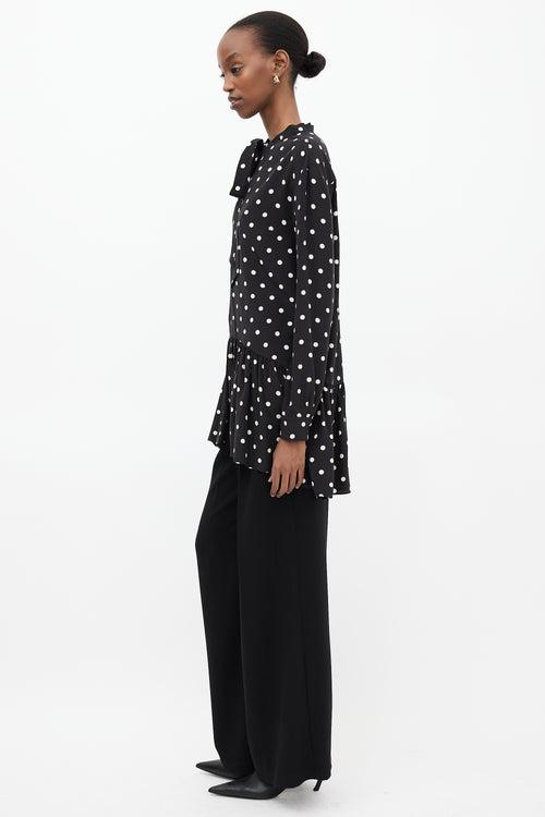 Saint Laurent Black 
White Polka Dot Tie Dress