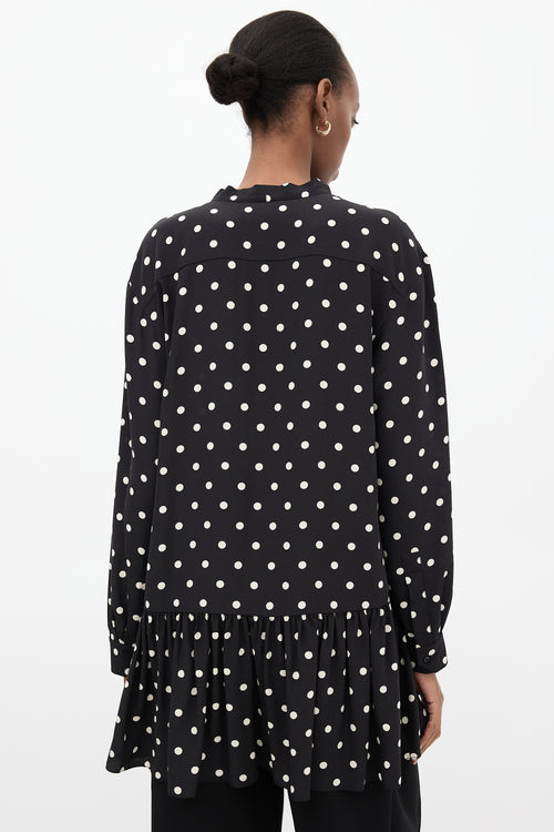 Saint Laurent Black 
White Polka Dot Tie Dress