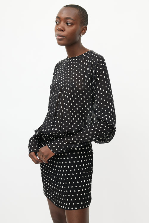 Saint Laurent Black 
White Sheer Polka Dot Silk Dress